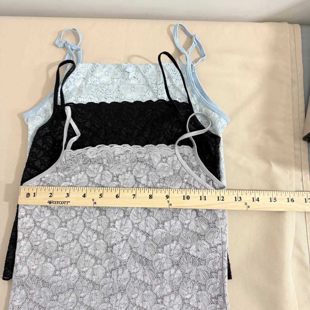 Coco Secret Womens Floral Lace Camisole Tank Top Set 3 Pack Gray Black Blue S - Picture 2 of 5